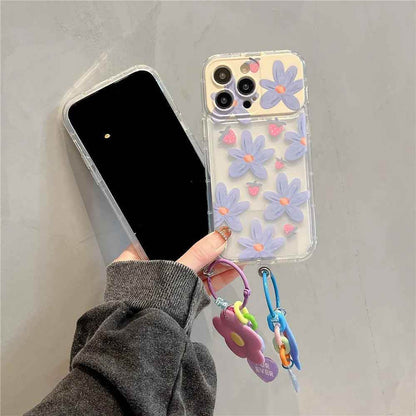 Cute Phone Cases For iPhone 14 Pro Max to the SE3 - 3D Flower Patter with Flip Make-Up Mirror Holder - Transparent Cover - TSP367 - Touchy Style