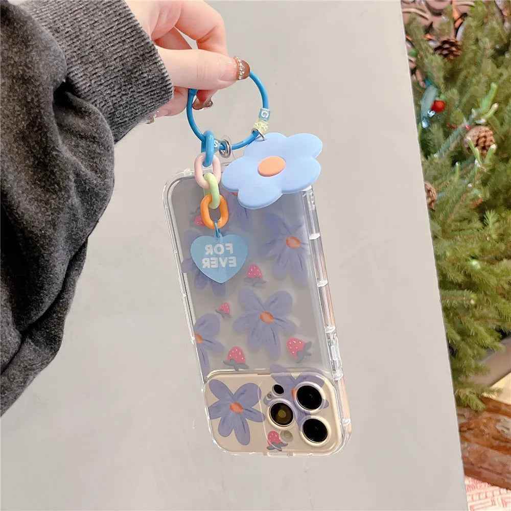 Cute Phone Cases For iPhone 14 Pro Max to the SE3 - 3D Flower Patter with Flip Make-Up Mirror Holder - Transparent Cover - TSP367 - Touchy Style