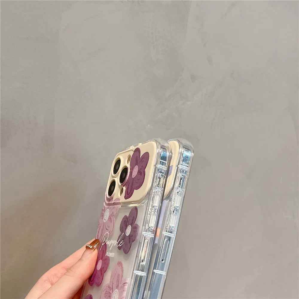 Cute Phone Cases For iPhone 14 Pro Max to the SE3 - 3D Flower Patter with Flip Make-Up Mirror Holder - Transparent Cover - TSP367 - Touchy Style