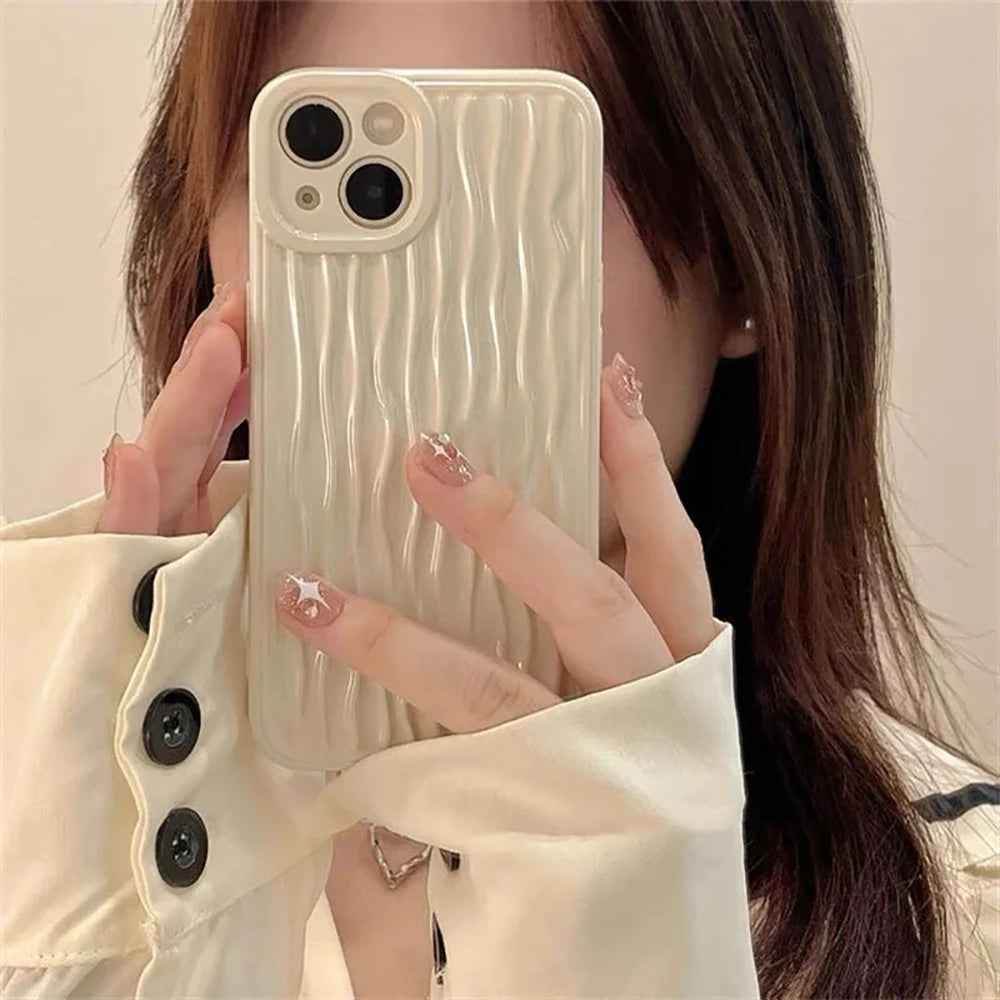 Cute Phone Cases For iPhone 15 13 14 12 11 Pro Max - Luxury Plating Curved Pattern - Touchy Style .