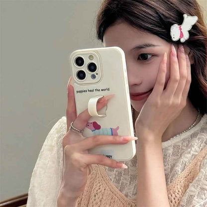 Cute Phone Cases for iPhone 15, 14, 13, 11, or 12 Pro Max - Cartoon Puppy Dog &amp; Cat with Hidden Ring Holder - TSP221 - Touchy Style