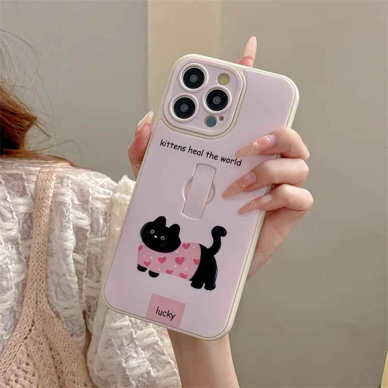 Cute Phone Cases for iPhone 15, 14, 13, 11, or 12 Pro Max - Cartoon Puppy Dog &amp; Cat with Hidden Ring Holder - TSP221 - Touchy Style