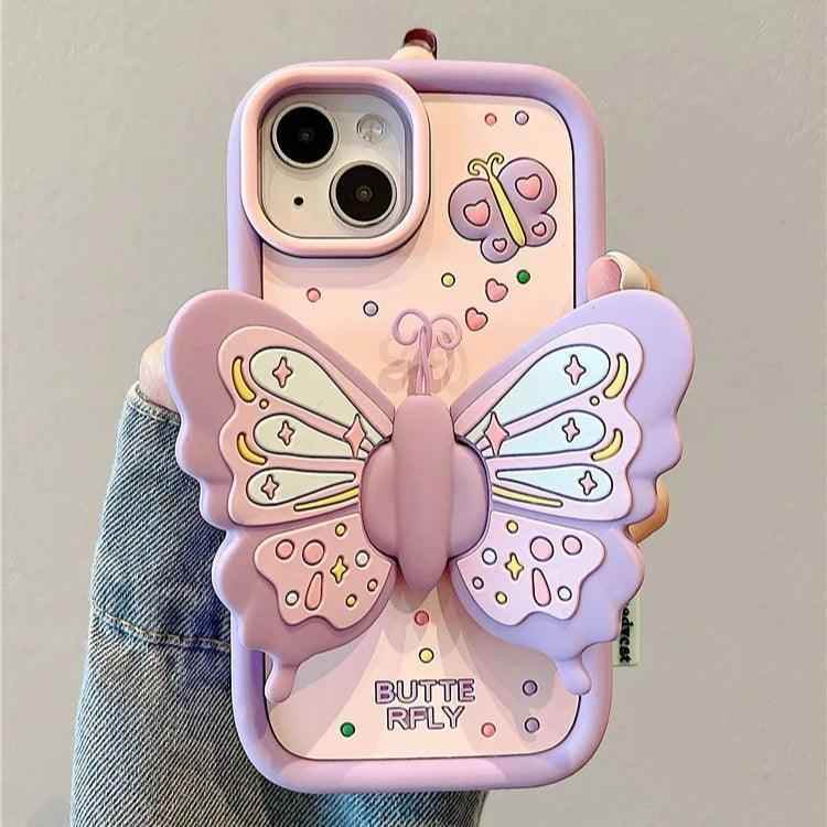 Cute Phone Cases For iPhone 15, 14, 13, 12, and 11 Pro Max - Big Butterfly Holder - Soft Cover - TSP258 - Touchy Style
