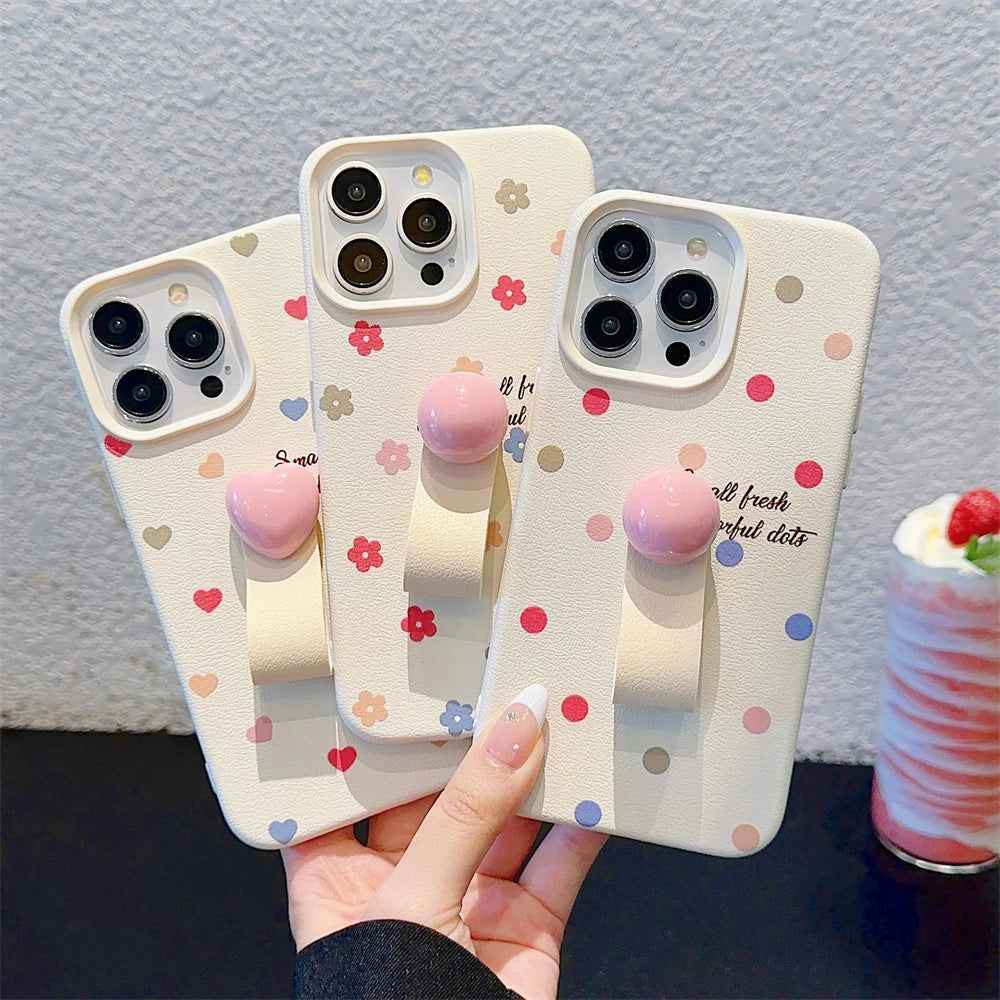 Cute Phone Cases for iPhone 15, 14, 13, 12 Pro Max, 11 - Colorful Heart, Polka Dot, Flower Ring Holder - TSP428 - Touchy Style