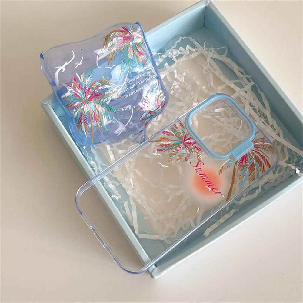 Cute Phone Cases for iPhone 15, 14, 13, 12 Pro Max - 3D Melted Ice Cream 2-in-1 Sunset &amp; Coconut Tree - TSP337 - Touchy Style