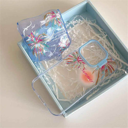 Cute Phone Cases for iPhone 15, 14, 13, 12 Pro Max - 3D Melted Ice Cream 2-in-1 Sunset &amp; Coconut Tree - TSP337 - Touchy Style