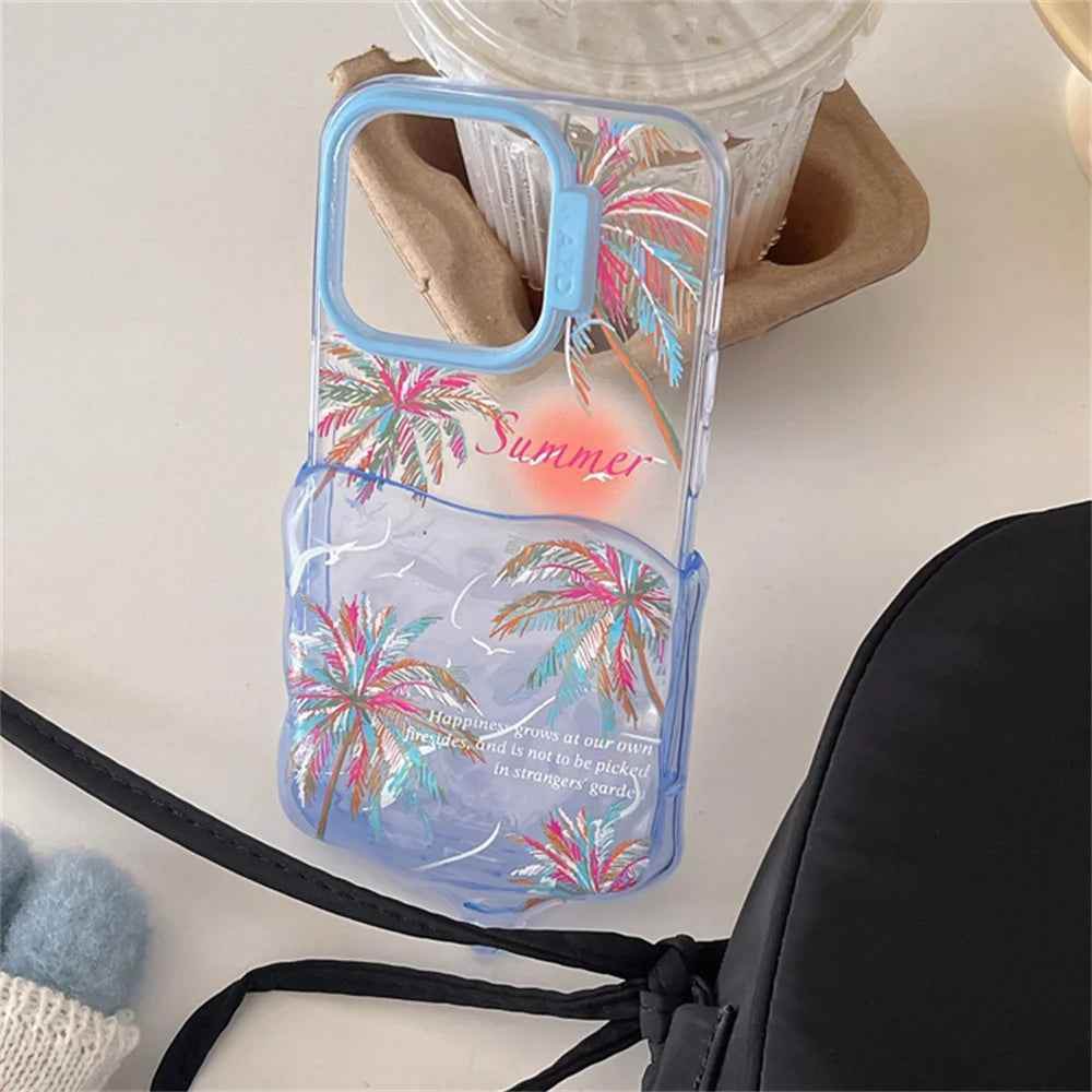 Cute Phone Cases for iPhone 15, 14, 13, 12 Pro Max - 3D Melted Ice Cream 2-in-1 Sunset &amp; Coconut Tree - TSP337 - Touchy Style