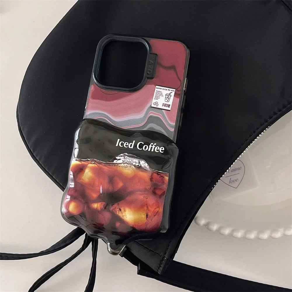 Cute Phone Cases for iPhone 15, 14, 13, 12 Pro Max - 3D Melting Double Layer 2-in-1 Iced Coffee - TSP335 - Touchy Style