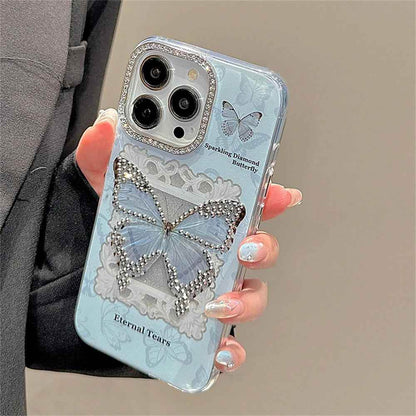 Cute Phone Cases for iPhone 15, 14, 13, 12, Pro Max, or 11 - Glitter Butterfly Blue Bumper Cover - TSP346 - Touchy Style