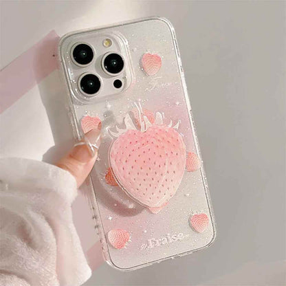 Cute Phone Cases for iPhone 15, 14, 13, 12 Pro Max, Plus &amp; 11 - Glitter Transparent Strawberry - TSP340 - Touchy Style