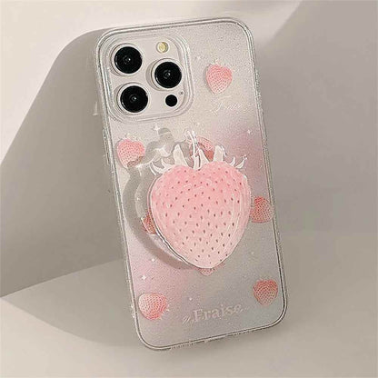 Cute Phone Cases for iPhone 15, 14, 13, 12 Pro Max, Plus &amp; 11 - Glitter Transparent Strawberry - TSP340 - Touchy Style