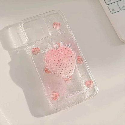 Cute Phone Cases for iPhone 15, 14, 13, 12 Pro Max, Plus &amp; 11 - Glitter Transparent Strawberry - TSP340 - Touchy Style