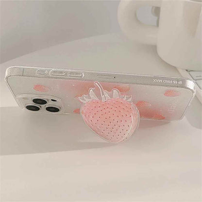 Cute Phone Cases for iPhone 15, 14, 13, 12 Pro Max, Plus &amp; 11 - Glitter Transparent Strawberry - TSP340 - Touchy Style