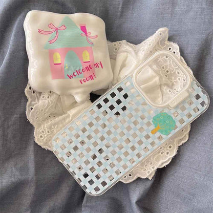 Cute Phone Cases for iPhone 15, 14, 13, and 12 Pro Max - 3D Melted Ice Cream 2-in-1 Blue Plaid House - TSP336 - Touchy Style
