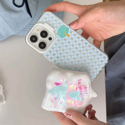 Cute Phone Cases for iPhone 15, 14, 13, and 12 Pro Max - 3D Melted Ice Cream 2-in-1 Blue Plaid House - TSP336 - Touchy Style