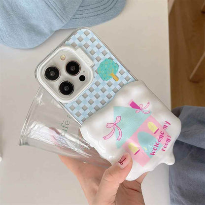 Cute Phone Cases for iPhone 15, 14, 13, and 12 Pro Max - 3D Melted Ice Cream 2-in-1 Blue Plaid House - TSP336 - Touchy Style