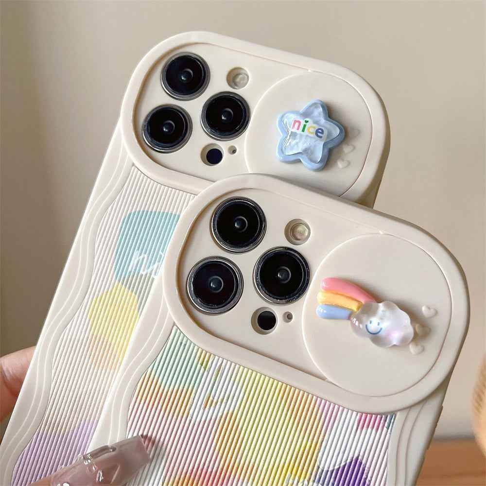 Cute Phone Cases For iPhone 15, 14 Pro Max, 13, 12, 11, and Mini models - Wavy Frame, Cartoon Push Window Lens Protective - TSP374 - Touchy Style