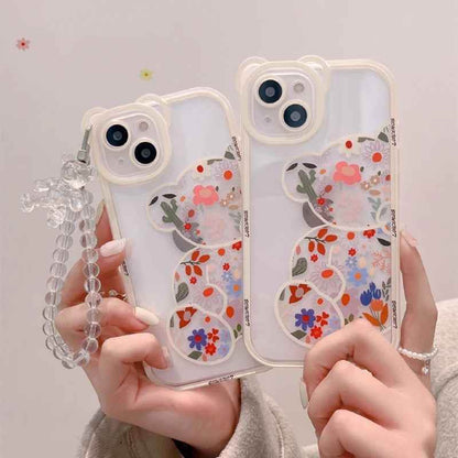 Cute Phone Cases for iPhone 15, 14 Pro Max, 13, 12, 11, X, XR, and XS - 3D Bear Ear, Flower Transparent Cover - TSP361 - Touchy Style