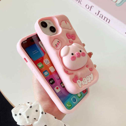 Cute Phone Cases for iPhone 15 Pro Max, 14, 13, 12, and 11 - Funny Pig Piggy, Telescopic Bracket - TSP284 - Touchy Style