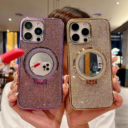 Cute Phone Cases for iPhone 16, 15, 14, 13, 12, and 11 Pro Max – Diamond Mirror Holder Stand Bracket Cover – TSP217 - Touchy Style