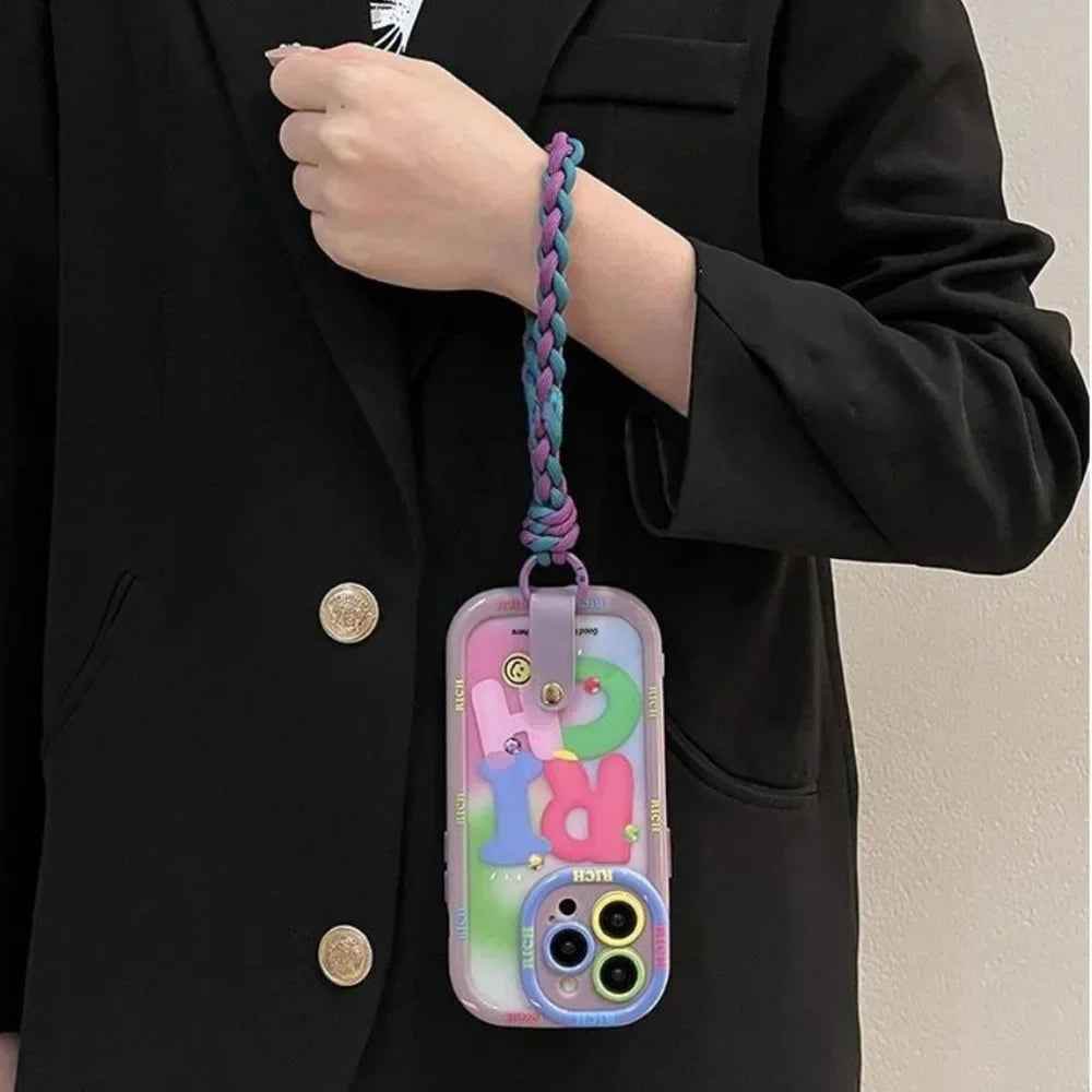 Cute Phone Cases for iPhone 16, 15, 14, 13, 12, and 11 Pro Max with Wrist Chain - Rich Contrast Color - TSP484 - Touchy Style