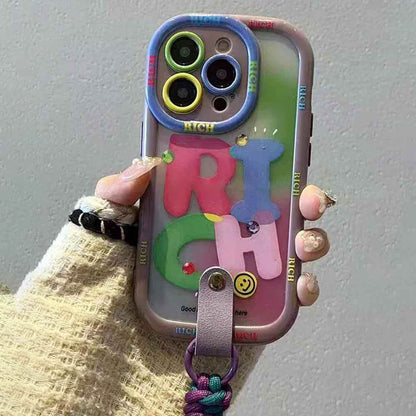 Cute Phone Cases for iPhone 16, 15, 14, 13, 12, and 11 Pro Max with Wrist Chain - Rich Contrast Color - TSP484 - Touchy Style