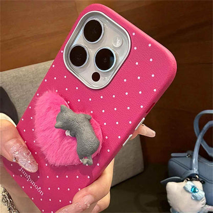 Cute Phone Cases for iPhone 16, 15, 14, 13, 12 Pro Max - 3D Cat with Fur Heart - TSP327 - Touchy Style
