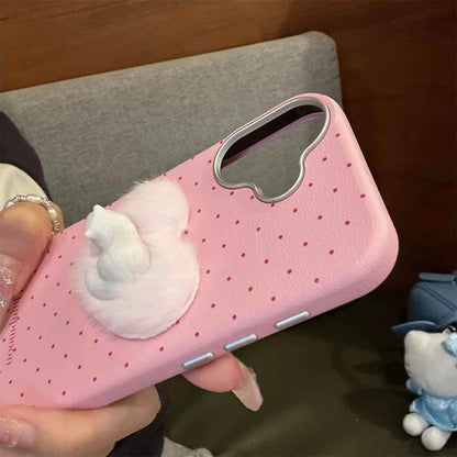 Cute Phone Cases for iPhone 16, 15, 14, 13, 12 Pro Max - 3D Cat with Fur Heart - TSP327 - Touchy Style