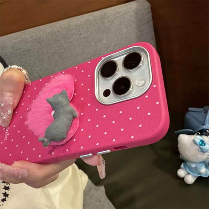 Cute Phone Cases for iPhone 16, 15, 14, 13, 12 Pro Max - 3D Cat with Fur Heart - TSP327 - Touchy Style