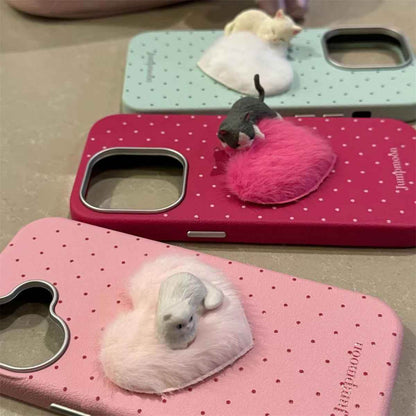 Cute Phone Cases for iPhone 16, 15, 14, 13, 12 Pro Max - 3D Cat with Fur Heart - TSP327 - Touchy Style