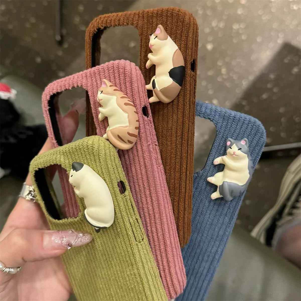 Cute Phone Cases For iPhone 16, 15, 14, 13 Pro Max - 3D Cartoon Cat Plush - TSP325 - Touchy Style