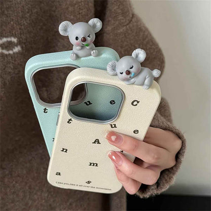 Cute Phone Cases for iPhone 16, 15, 14, 13 Pro Max - 3D Koala Doll - Leather Cover - TSP328 - Touchy Style