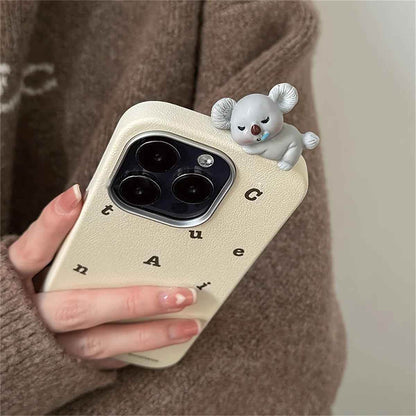 Cute Phone Cases for iPhone 16, 15, 14, 13 Pro Max - 3D Koala Doll - Leather Cover - TSP328 - Touchy Style