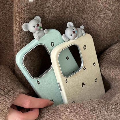 Cute Phone Cases for iPhone 16, 15, 14, 13 Pro Max - 3D Koala Doll - Leather Cover - TSP328 - Touchy Style