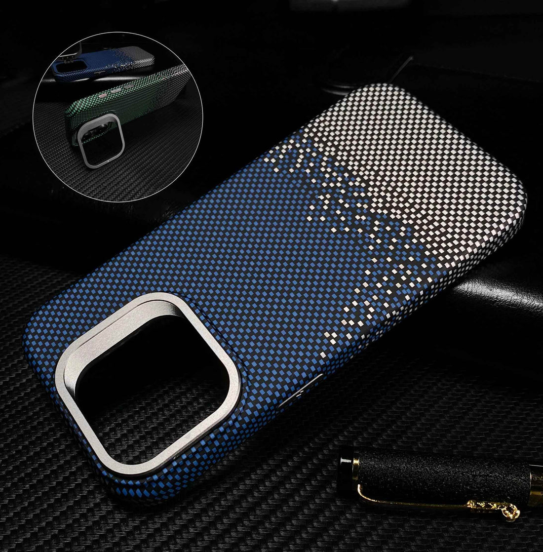 Cute Phone Cases For iPhone 16, 15, 14, and 13 Pro Max - Metal Holder, Silver Sand Carbon Fiber Pattern - TSP413 - Touchy Style