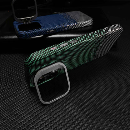 Cute Phone Cases For iPhone 16, 15, 14, and 13 Pro Max - Metal Holder, Silver Sand Carbon Fiber Pattern - TSP413 - Touchy Style