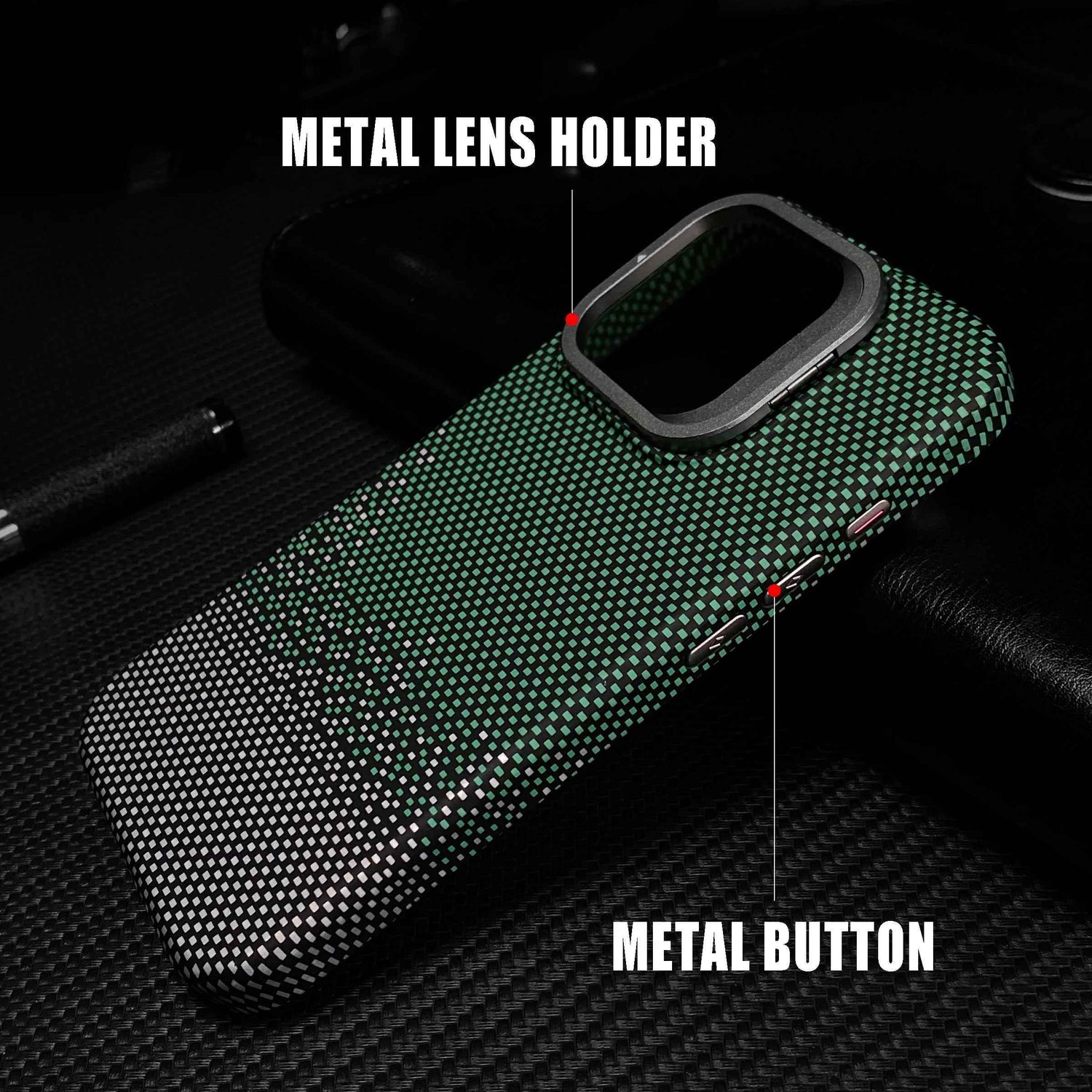 Cute Phone Cases For iPhone 16, 15, 14, and 13 Pro Max - Metal Holder, Silver Sand Carbon Fiber Pattern - TSP413 - Touchy Style