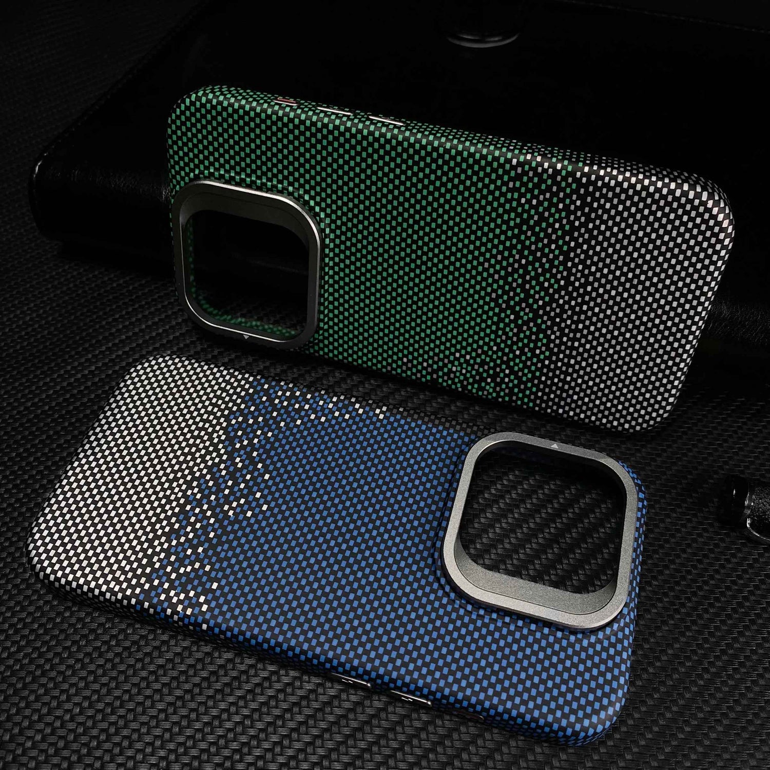 Cute Phone Cases For iPhone 16, 15, 14, and 13 Pro Max - Metal Holder, Silver Sand Carbon Fiber Pattern - TSP413 - Touchy Style