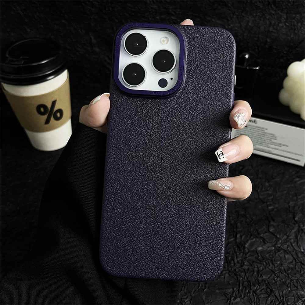 Cute Phone Cases For iPhone 16, 15, 14 Plus, 13, and 12 Pro Max - Leather Texture Hard PC Thin Cover - TSP424 - Touchy Style