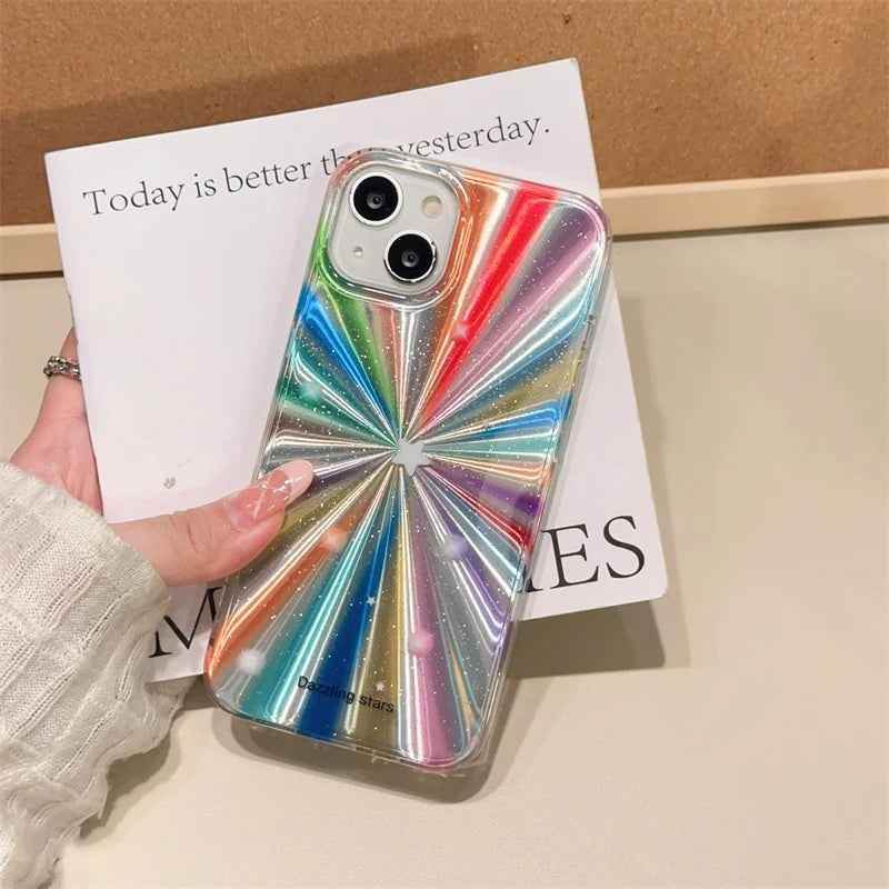 Cute Phone Cases For iPhone 16, 15 Pro Max, 14, 13, 11, 12, or 15 Plus - Colorful Rainbow Stars - Glitter Cover - TSP278 - Touchy Style