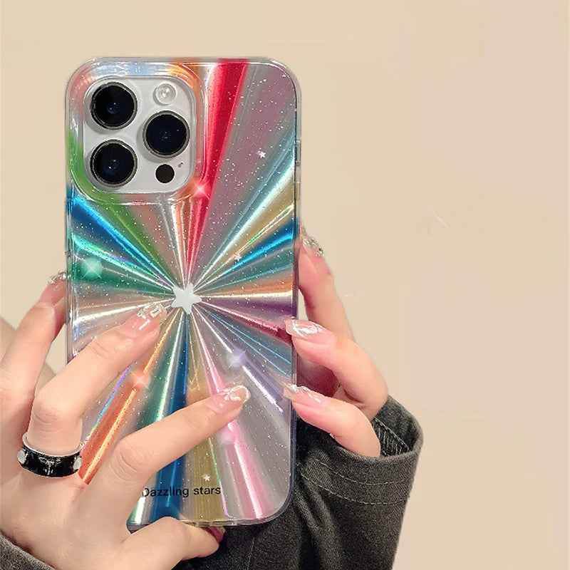 Cute Phone Cases For iPhone 16, 15 Pro Max, 14, 13, 11, 12, or 15 Plus - Colorful Rainbow Stars - Glitter Cover - TSP278 - Touchy Style