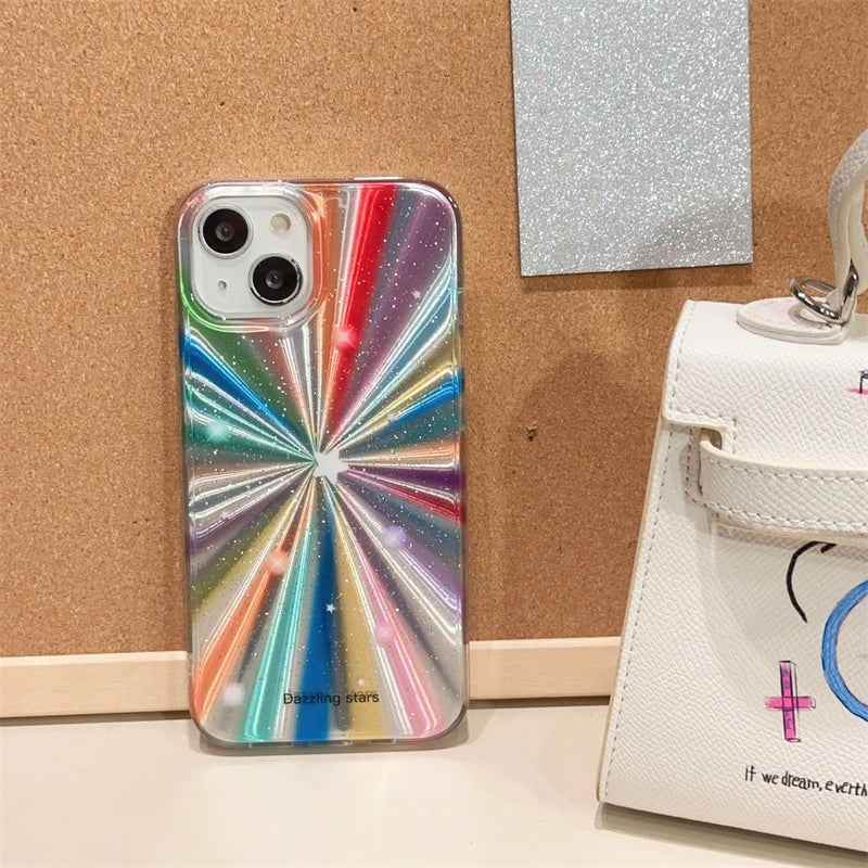 Cute Phone Cases For iPhone 16, 15 Pro Max, 14, 13, 11, 12, or 15 Plus - Colorful Rainbow Stars - Glitter Cover - TSP278 - Touchy Style