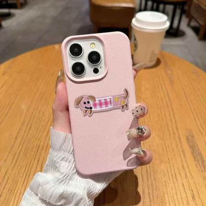 Cute Phone Cases For iPhone 16 Pro Max, 7, 8 Plus, and SE - Lazy Dog, Candy Leather Cover with Wrist Chain - TSP478 - Touchy Style