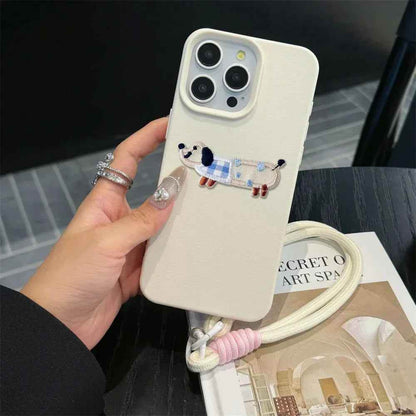 Cute Phone Cases For iPhone 16 Pro Max, 7, 8 Plus, and SE - Lazy Dog, Candy Leather Cover with Wrist Chain - TSP478 - Touchy Style