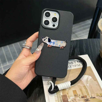 Cute Phone Cases For iPhone 16 Pro Max, 7, 8 Plus, and SE - Lazy Dog, Candy Leather Cover with Wrist Chain - TSP478 - Touchy Style
