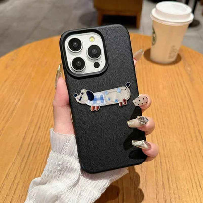 Cute Phone Cases For iPhone 16 Pro Max, 7, 8 Plus, and SE - Lazy Dog, Candy Leather Cover with Wrist Chain - TSP478 - Touchy Style