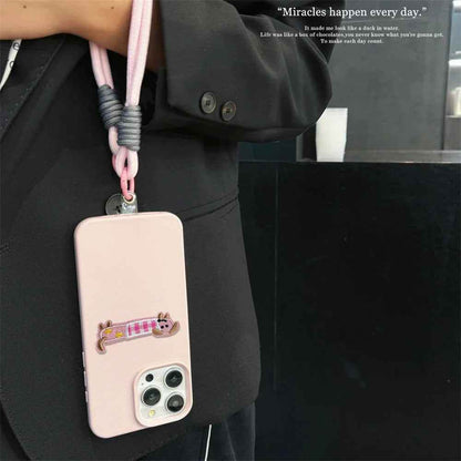 Cute Phone Cases For iPhone 16 Pro Max, 7, 8 Plus, and SE - Lazy Dog, Candy Leather Cover with Wrist Chain - TSP478 - Touchy Style