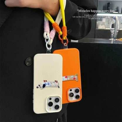 Cute Phone Cases For iPhone 16 Pro Max, 7, 8 Plus, and SE - Lazy Dog, Candy Leather Cover with Wrist Chain - TSP478 - Touchy Style