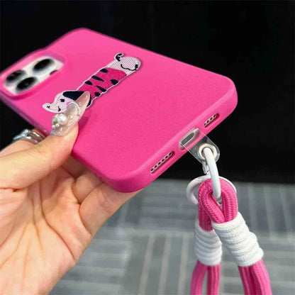 Cute Phone Cases For iPhone 16 Pro Max, 7, 8 Plus, and SE - Lazy Dog, Candy Leather Cover with Wrist Chain - TSP478 - Touchy Style