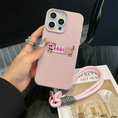 Cute Phone Cases For iPhone 16 Pro Max, 7, 8 Plus, and SE - Lazy Dog, Candy Leather Cover with Wrist Chain - TSP478 - Touchy Style